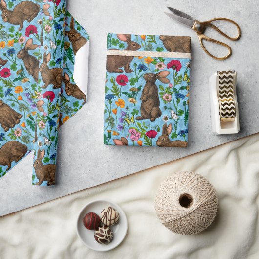 Konijnen en wilde bloemen cadeaupapier (Crafts)
