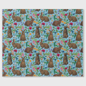 Konijnen en wilde bloemen cadeaupapier (Vlak)