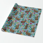 Konijnen en wilde bloemen cadeaupapier (Uitgerold)