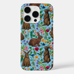 Konijnen en wilde bloemen iPhone 16 pro hoesje