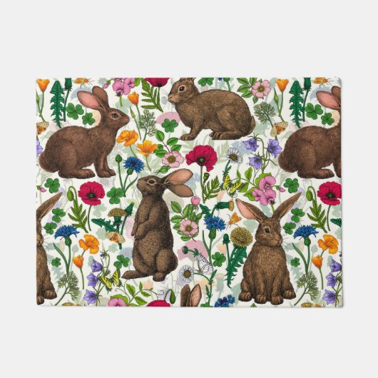 Konijnen en wilde bloemen deurmat (Voorkant)