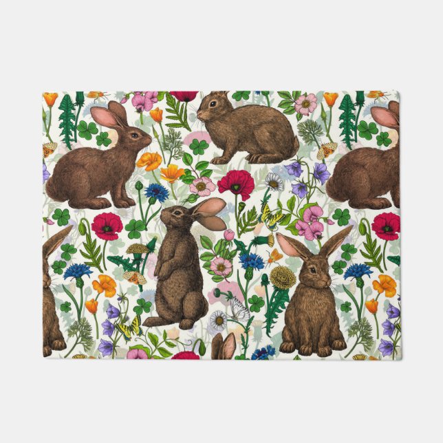 Konijnen en wilde bloemen deurmat (Voorkant)