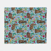 Konijnen en wilde bloemen fleece deken (Voorkant (Horizontaal))