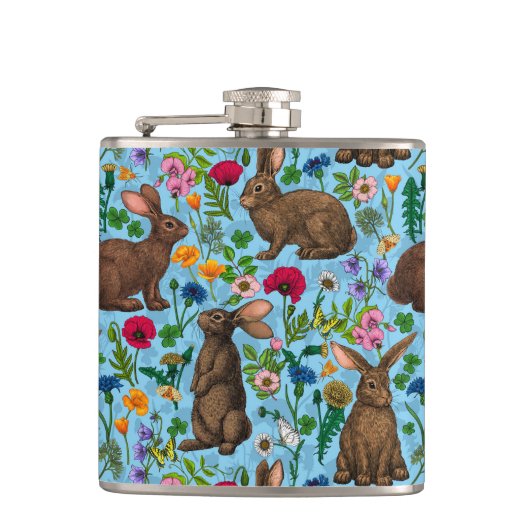 Konijnen en wilde bloemen heupfles (Voorkant)