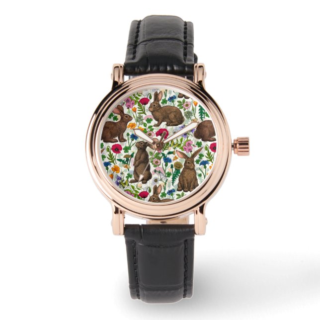 Konijnen en wilde bloemen horloge (Voorkant)