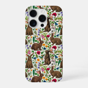 Konijnen en wilde bloemen iPhone 16 pro hoesje