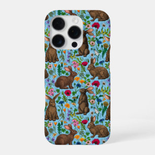 Konijnen en wilde bloemen iPhone 16 pro hoesje