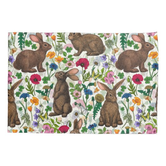 Konijnen en wilde bloemen kussensloop (Achterkant-Links)