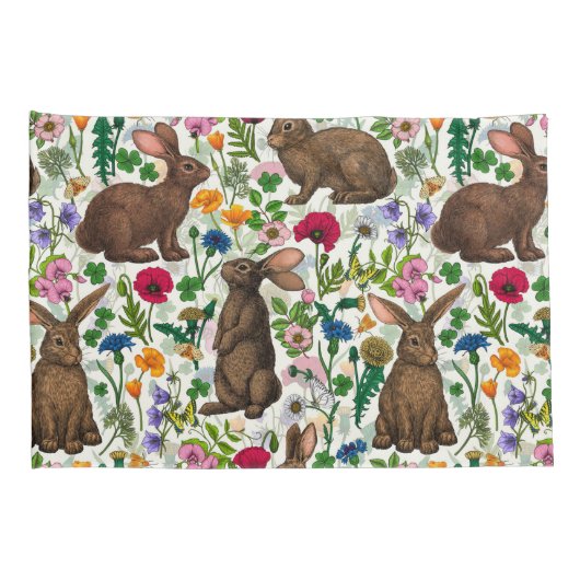 Konijnen en wilde bloemen kussensloop (Achterkant-Rechts)