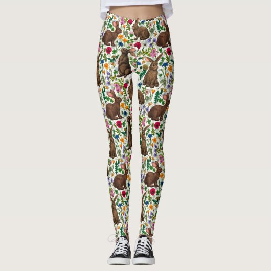 Konijnen en wilde bloemen leggings (Voorkant)