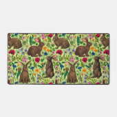 Konijnen en wilde bloemen op honingdauw groen bureaumat (Voorkant)