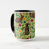 Konijnen en wilde bloemen op honingdauw groen mok (Voorkant links)