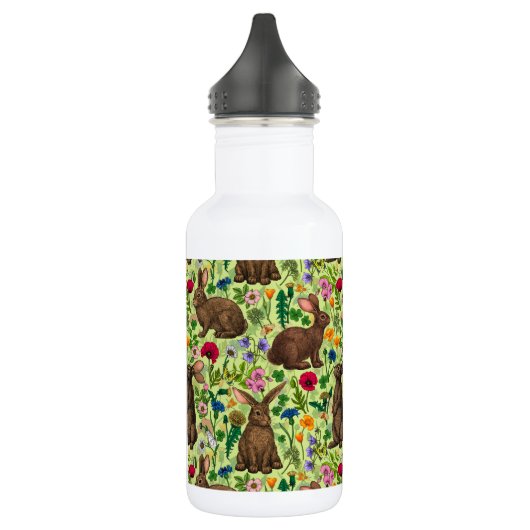 Konijnen en wilde bloemen op honingdauw groen waterfles  (Links)