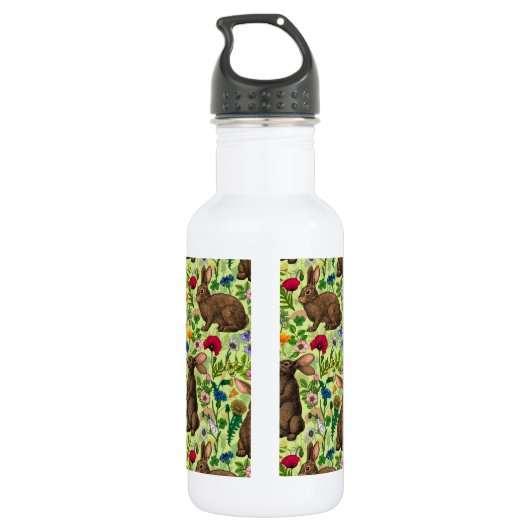 Konijnen en wilde bloemen op honingdauw groen waterfles  (Achterkant)