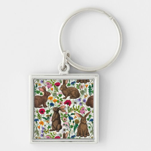 Konijnen en wilde bloemen sleutelhanger (Voorkant)