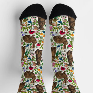 Konijnen en wilde bloemen sokken
