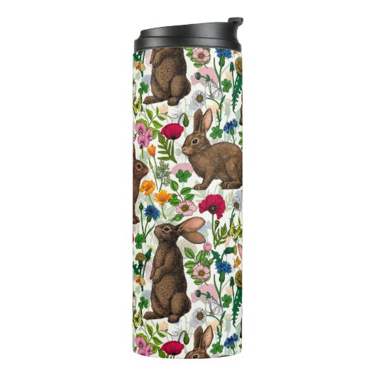 Konijnen en wilde bloemen thermosbeker (Gedraaid links)