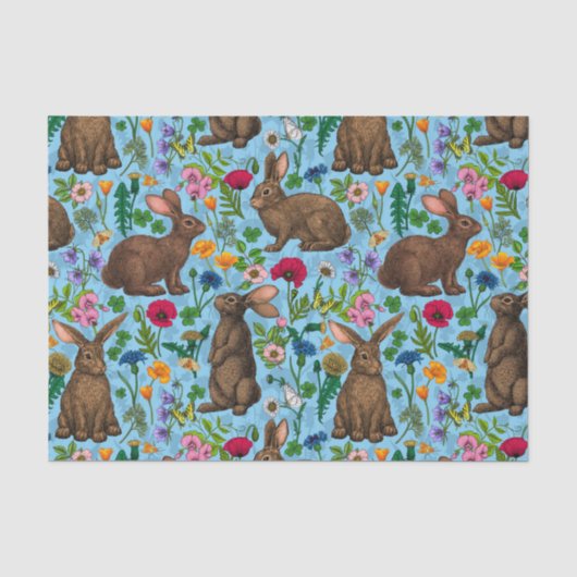 Konijnen en wilde bloemen tissuepapier (Voorkant)