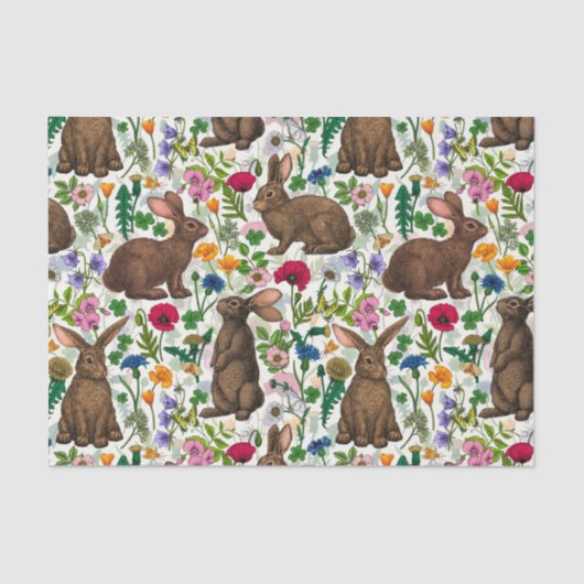 Konijnen en wilde bloemen tissuepapier (Voorkant)