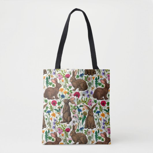Konijnen en wilde bloemen tote bag (Voorkant)