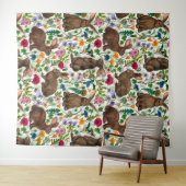 Konijnen en wilde bloemen wandkleed (In Situ (horizontaal))