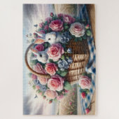 Konijnen genesteld tussen cottagerozen legpuzzel (Verticaal)