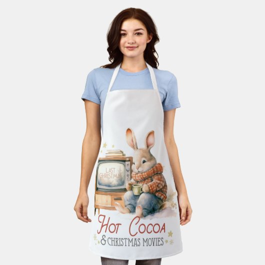 Konijnen Hot Cacao en Kerstmis Films Schort (Gedragen)