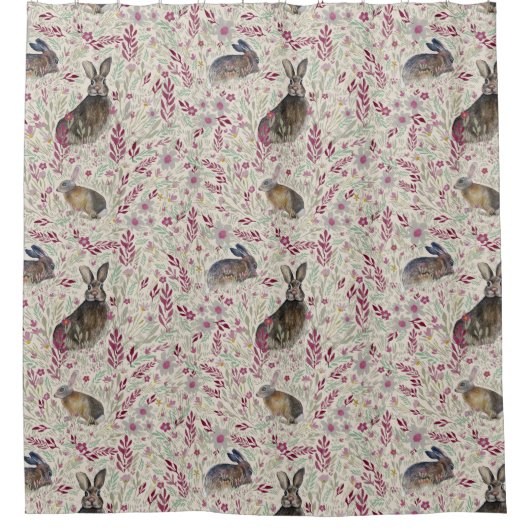 Konijnen in bloemenweide douchegordijn (Voorkant)