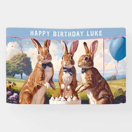 Konijnen in boog Stropdassen verjaardagsfeestje Spandoek (Horizontaal)