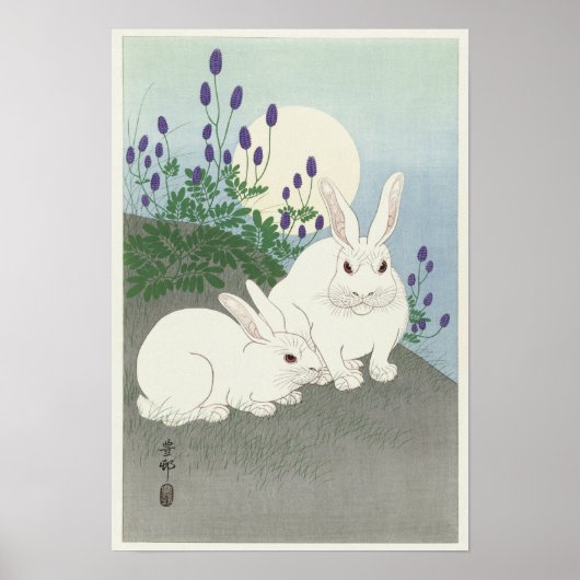 Konijnen in de volle maan door Ohara Koson Poster (Voorkant)