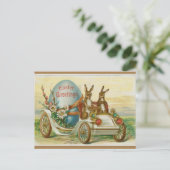  konijnen in een auto met paasei briefkaart (Staand voorkant)