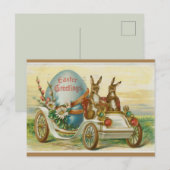  konijnen in een auto met paasei briefkaart (Voorkant / Achterkant)