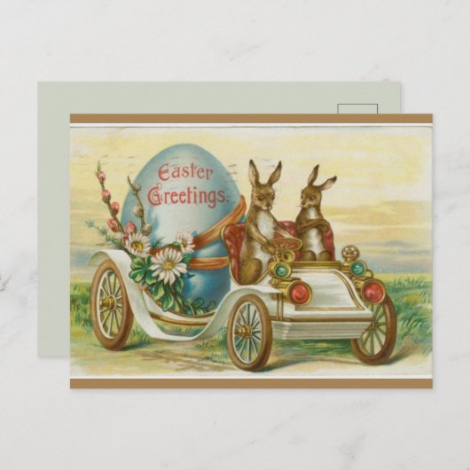  konijnen in een auto met paasei briefkaart (Voorkant / Achterkant)