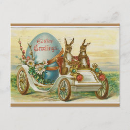 konijnen in een auto met paasei briefkaart