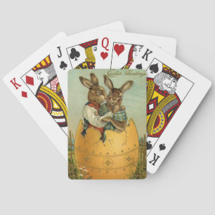 Konijnen in een gouden ei, vintage Victoriaans Pas Pokerkaarten