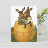 Konijnen in een gouden ei, vintage Victoriaanse Pa Feestdagenkaart (Staand voorkant)