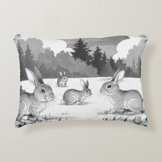 Konijnen in Forest Clearing Accent Pillow Accent Kussen (Voorkant)