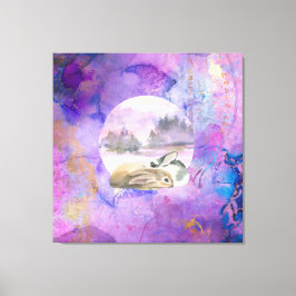 Konijnen in Lavendel Droom Canvas Afdruk