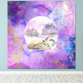 Konijnen in Lavendel Droom Canvas Afdruk (Insitu (Houten vloer))