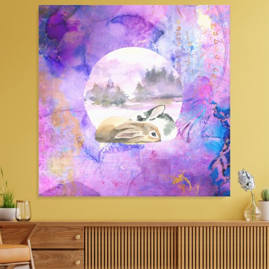 Konijnen in Lavendel Droom Canvas Afdruk (Insitu (Woonkamer))