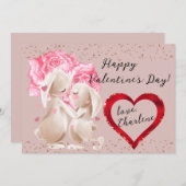Konijnen in Love Rode Hart Valentijn Feestdagenkaart (Voorkant / Achterkant)