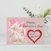 Konijnen in Love Rode Hart Valentijn Feestdagenkaart (Staand voorkant)