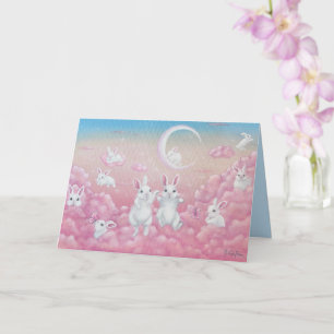 Konijnen in Roze Wolken Whimsical Kunst Kaart