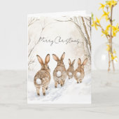 Konijnen in Sneeuw Kerstmis Kaart (Gele Bloem)