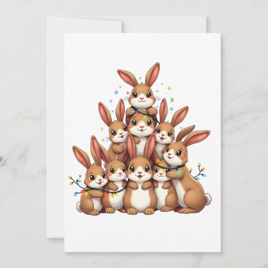 Konijnen Kerstboom Vrolijk Kerstfeest Aankondiging (Voorkant)