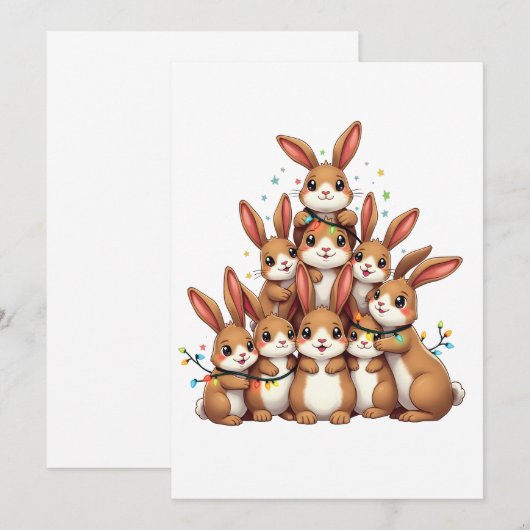 Konijnen Kerstboom Vrolijk Kerstfeest Aankondiging (Voorkant / Achterkant)