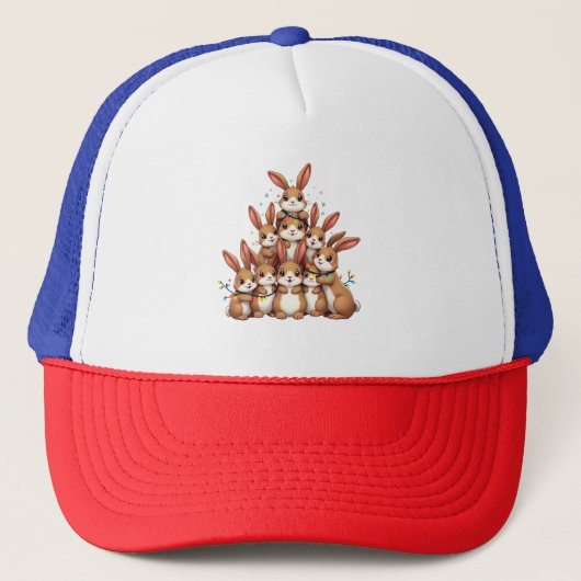 Konijnen Kerstboom Vrolijk Kerstfeest Trucker Pet (Voorkant)