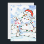 Konijnen Kerstvakantie Open Huis Uitnodiging<br><div class="desc">Een vrolijke Holiday Open House uitnodigingskaart voor kerst versierd met een vrolijke sneeuwman in een Santa pet met zijn drie witte konijnenvrienden in de sneeuw geïllustreerd met stift en waterverf.</div>