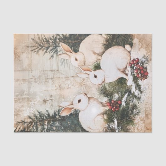  konijnen kerstwinter verouderde decoupage tissuepapier (Voorkant)
