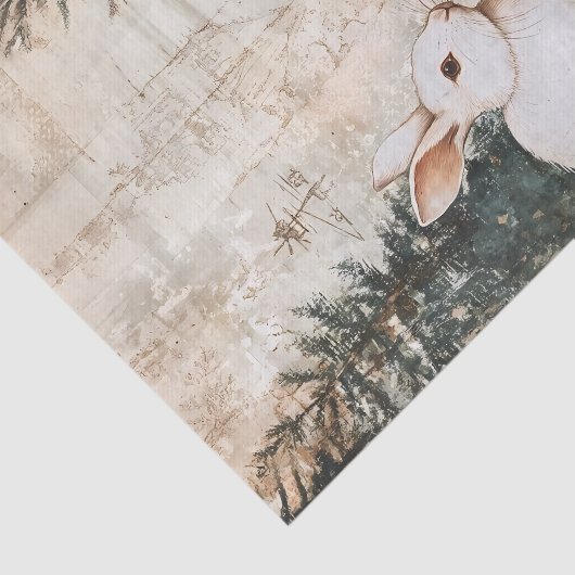 konijnen kerstwinter verouderde decoupage tissuepapier (Detail)